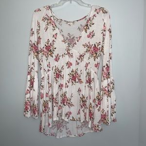 Altar’d State Floral Ruffle V-neck Long Sleeve Top